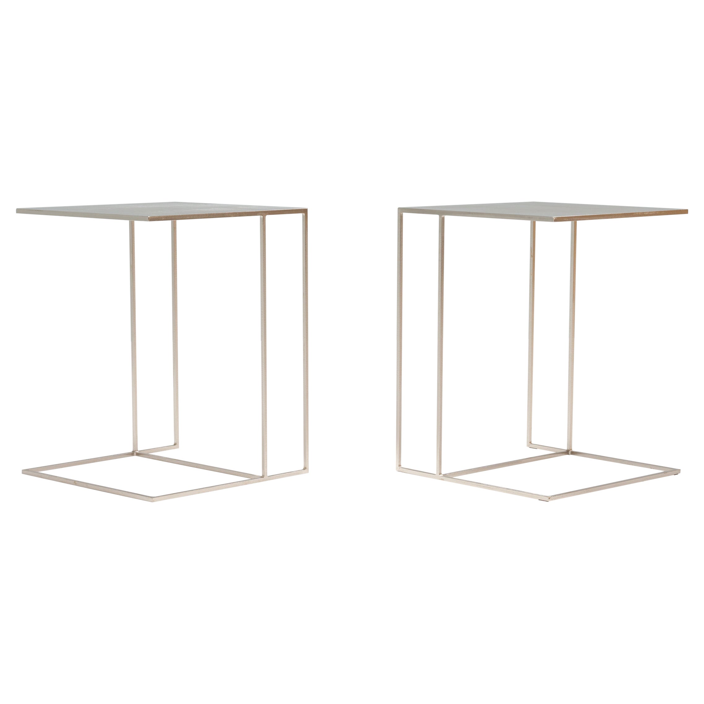 Minotti by Rodolfo Dordoni Leger Brushed Steel Side Tables, Set of Two
