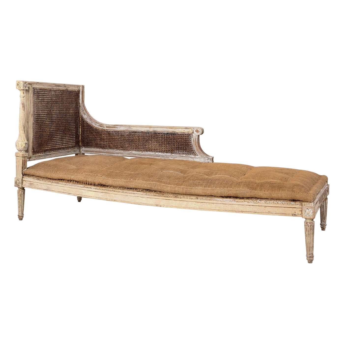 19th C. French Louis XVI Style Caned Chaise Lounge or Daybed