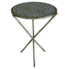 Contemporary Valentina Giovando Side Table Brass Wood Fabric Gold Silver