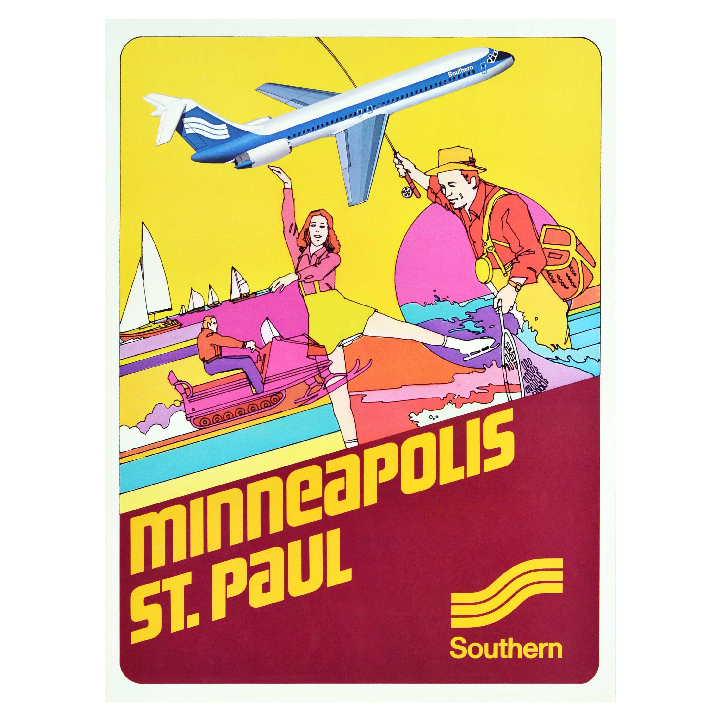 Original Vintage Poster Minneapolis St Paul Minnesota Southern Sailing Fishing