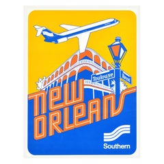 Original Retro Travel Poster Southern New Orleans Louisiana Old French Quarter