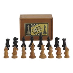 Staunton Fierce Knight Weighted Chess Set Kings in Jointed Box, 19th Century