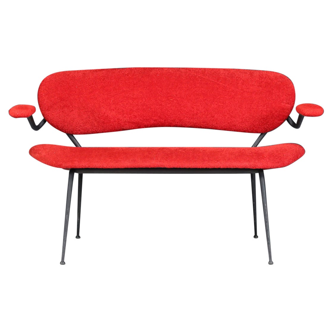 Red Mid-Century Modern Sofa/Bench by Gastone Rinaldi, Italy, 1960s For Sale