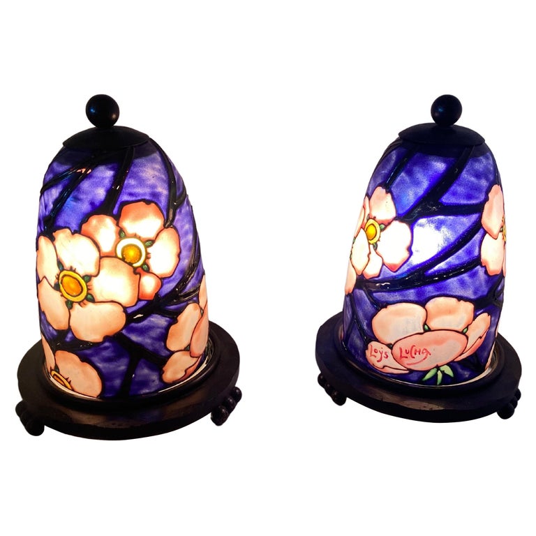 Pair of French Art Deco Table Lamps, Night Lights by Loys Lucha, Signed For  Sale at 1stDibs