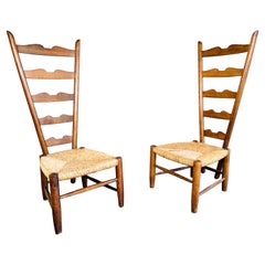 Vintage Gio Ponti Ladder Back Fireside Chairs in Exceptional Walnut