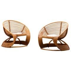 Set of 2 Rattan Hand Made Lounge Chairs, Italy, 60s