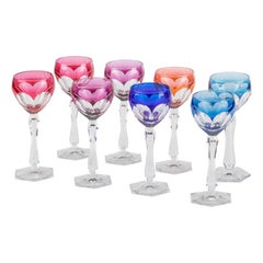 Set of 8 Crystal Colored Wine Glasses Made by Val Saint Lambert