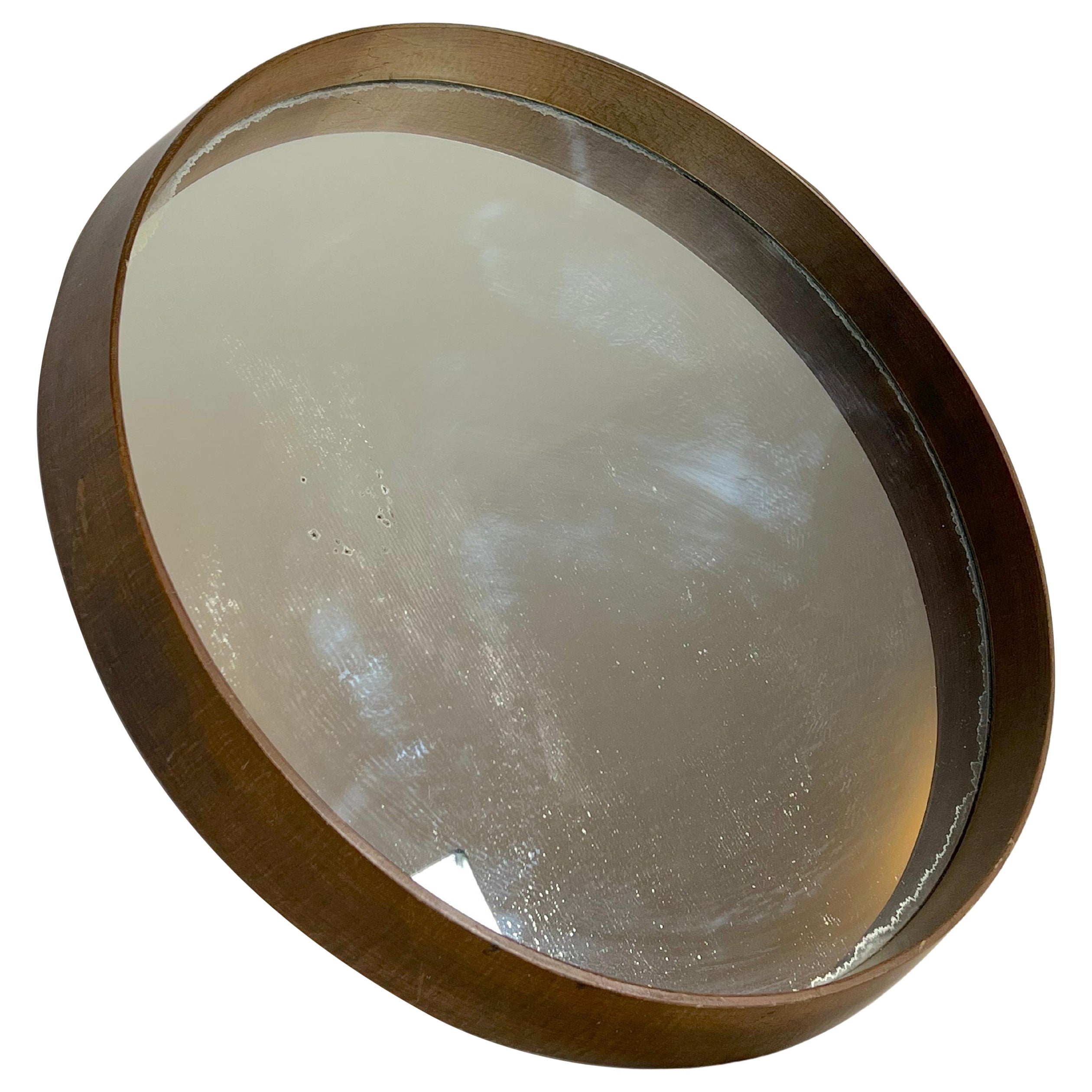 Vintage Italian Wood Round Wall Mirror from 50s For Sale