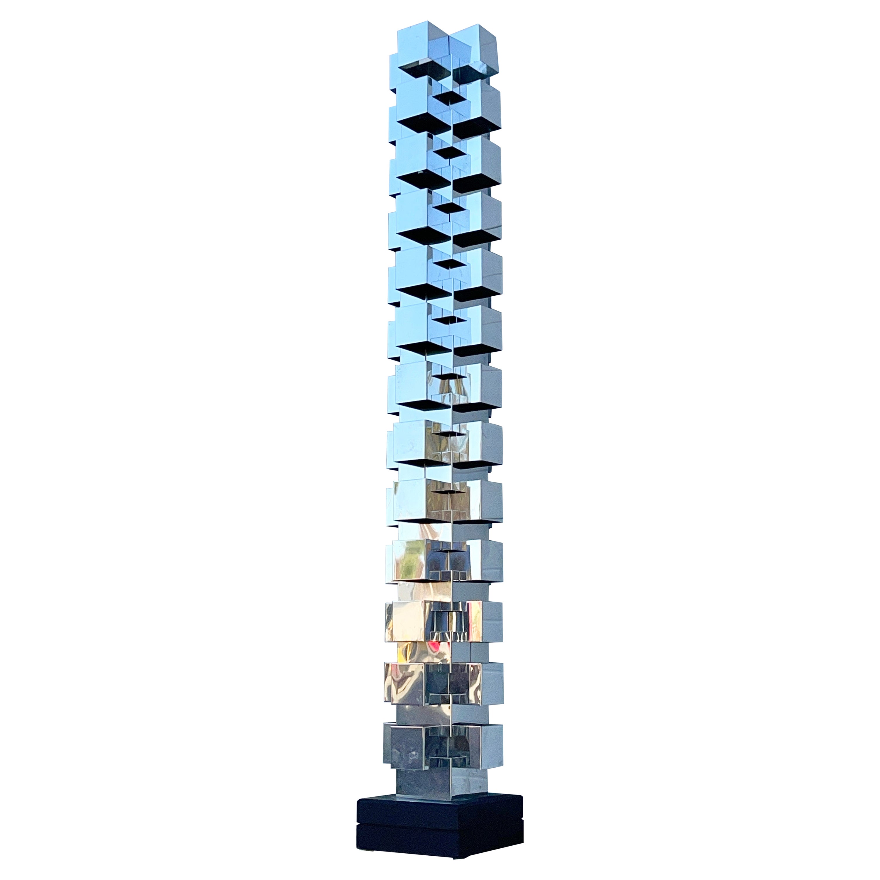 Curtis Jere Geometric Polished Stainless Skyscraper Floor Lamp For Sale