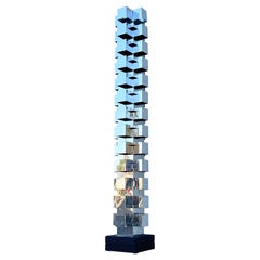 Vintage Curtis Jere Geometric Polished Stainless Skyscraper Floor Lamp