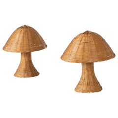 Rattan Table Lamp, 1960, France, a Pair