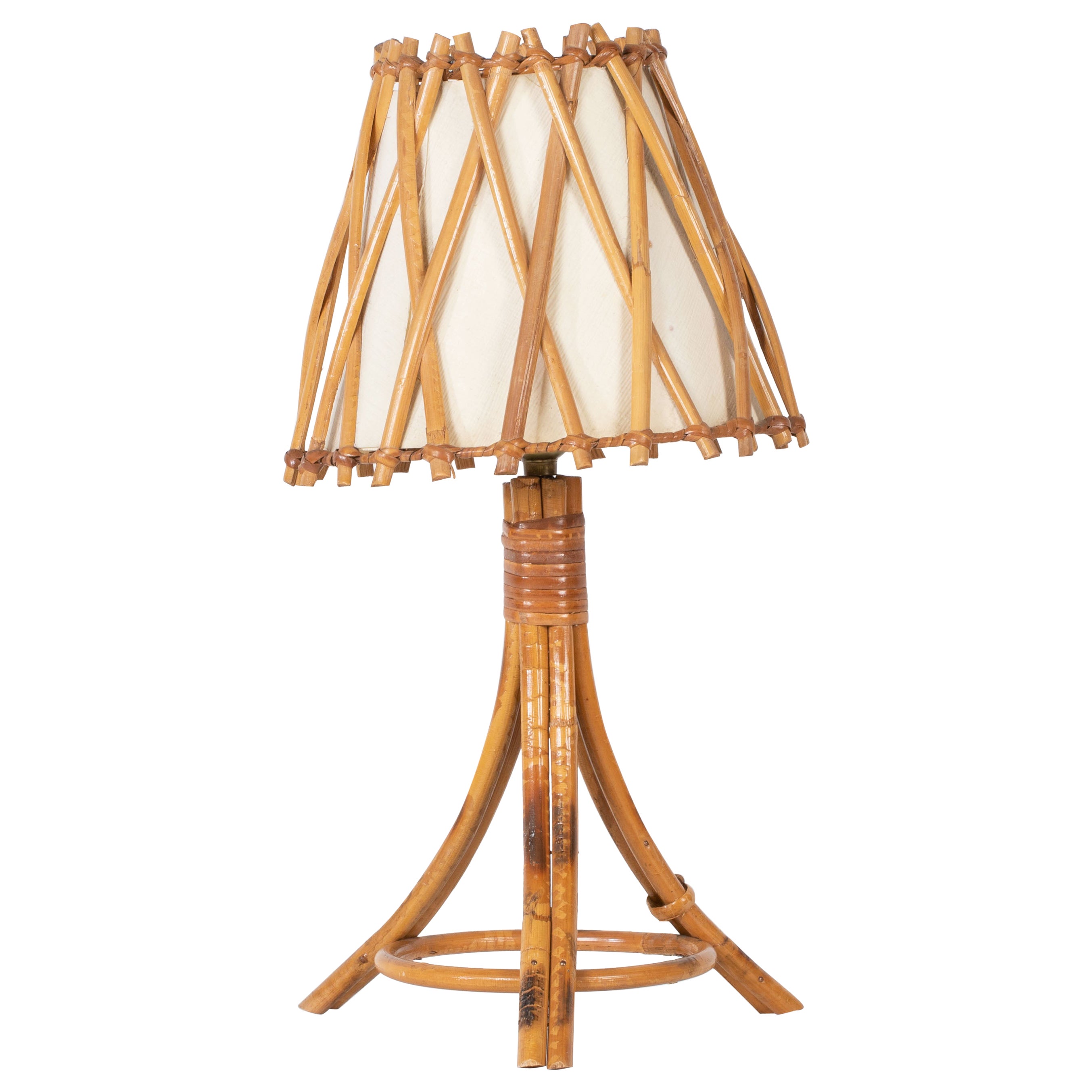 Mid-Century Rattan Table Lamp, Louis Sognot, France, 1960
