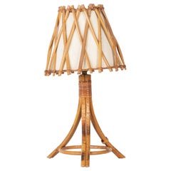 Lampada da tavolo in rattan di metà secolo, Louis Sognot, Francia, 1960