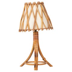 Retro Mid-Century Rattan Table Lamp, Louis Sognot, France, 1960