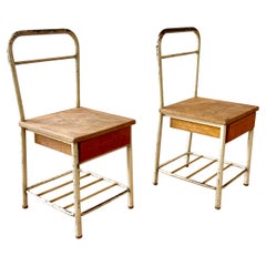 Vintage French School Chairs w/ Drawer