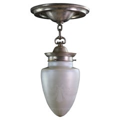 Steuben Etched Glass Pendant Light with Silver Plated Brass Base - Iridescent