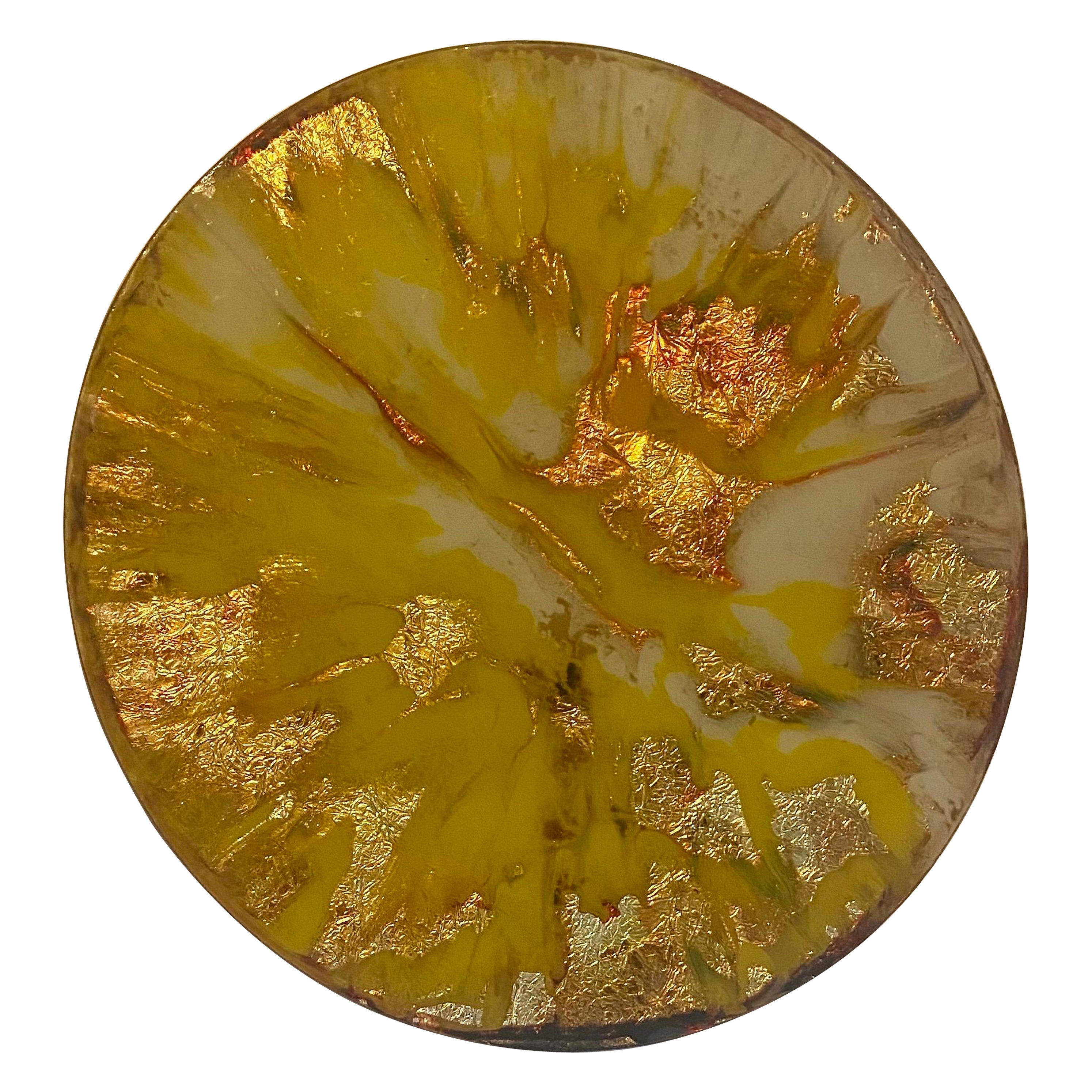 Mid-Century Mixed Media Glass Disc Wall Decoration with Gold Leaf For Sale