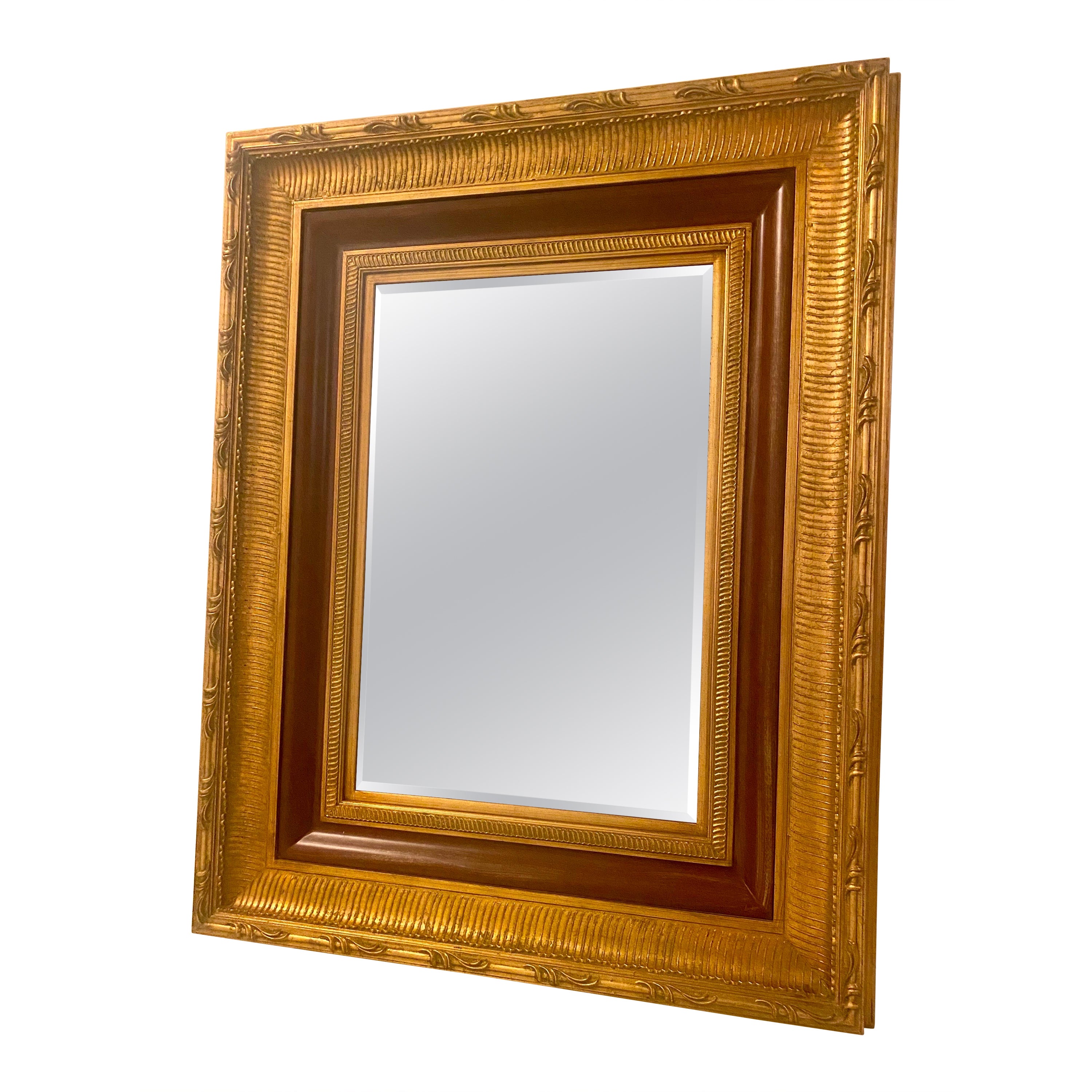 Grand miroir en bois doré Hollywood Regency