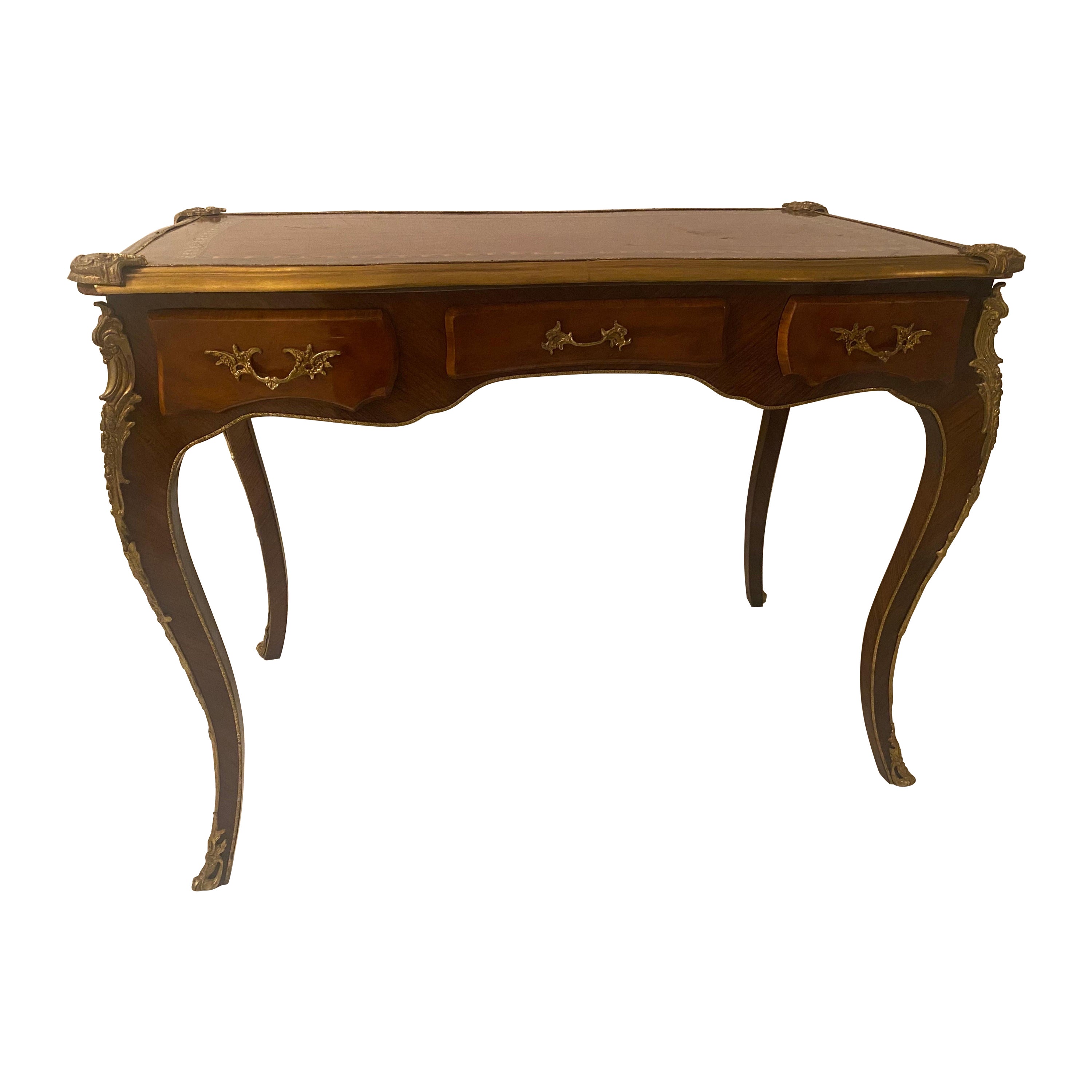 Schreibtisch im französischen Empire-Stil mit vergoldeten Metallbeschlägen im Angebot