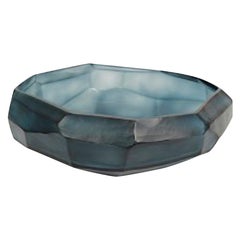 Deep Blue Glass Cubist Shape Bowl, Romania, Contemporary