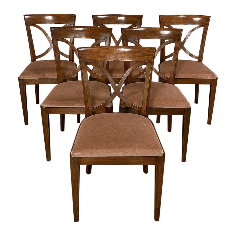 Ensemble de 6 chaises de salle à manger en acajou de style mi-siècle moderne par De Coene