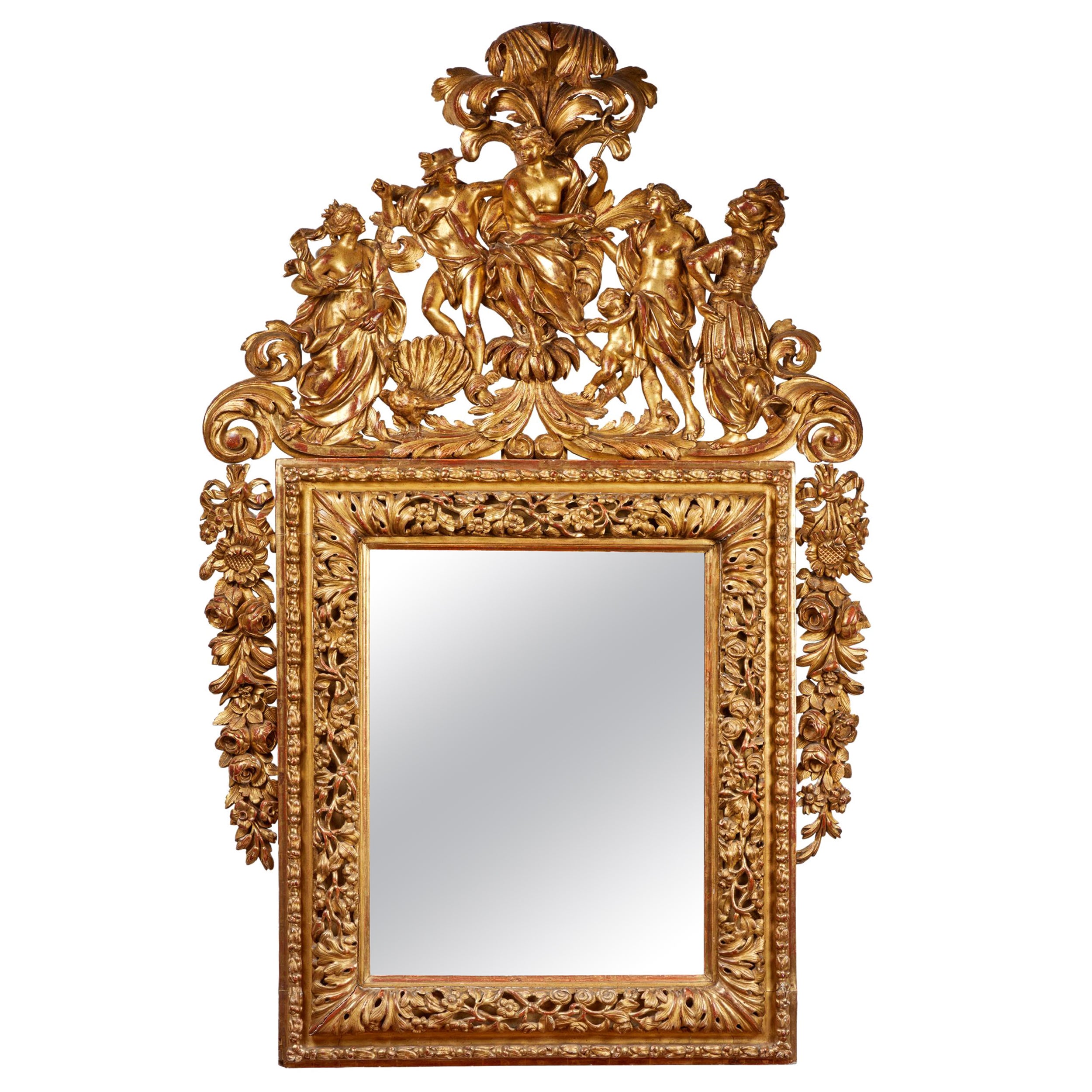 Miroir doré de style Louis XIV en vente