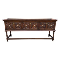 Antique English Sideboard Server Sofa Table Console Buffet Jacobean Oak C. 1890