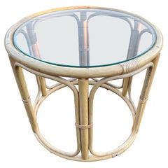 Retro Round Rattan and Faux Bamboo Side Table