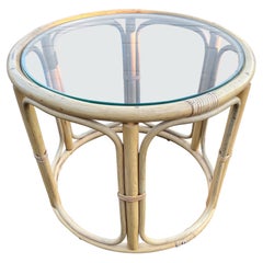 Round Rattan and Faux Bamboo Side Table