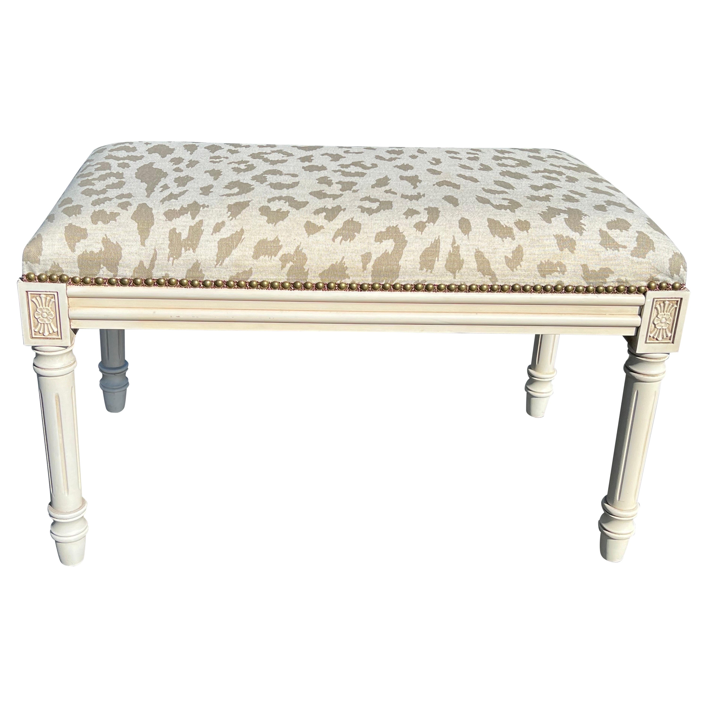 Upholstered Bench with Animal Print For Sale
