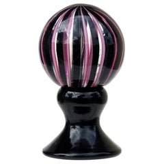 Murano Pink Black Filigrana Ribbons Italian Art Glass Pedestal Paperweight