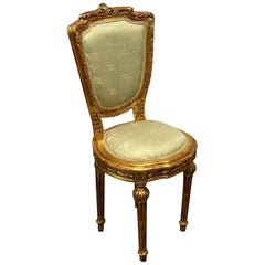 Louis XVI Style Giltwood Hand Carved Side / Accent Chair, Chanel Fabric, 19th C.