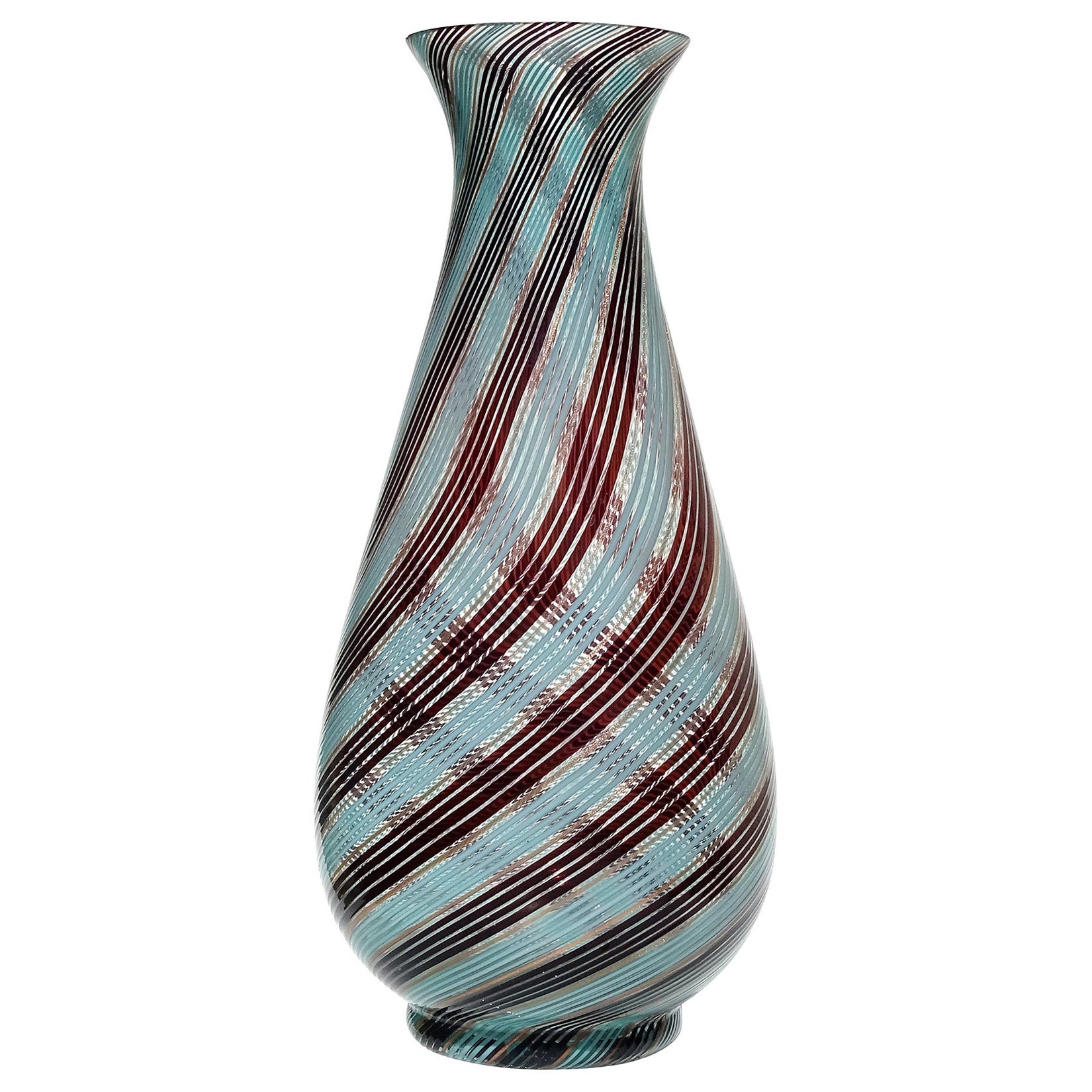 Dino Martens Murano Blue Black Copper Aventurine Italian Art Glass Flower Vase For Sale