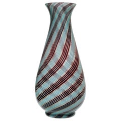 Vintage Dino Martens Murano Blue Black Copper Aventurine Italian Art Glass Flower Vase