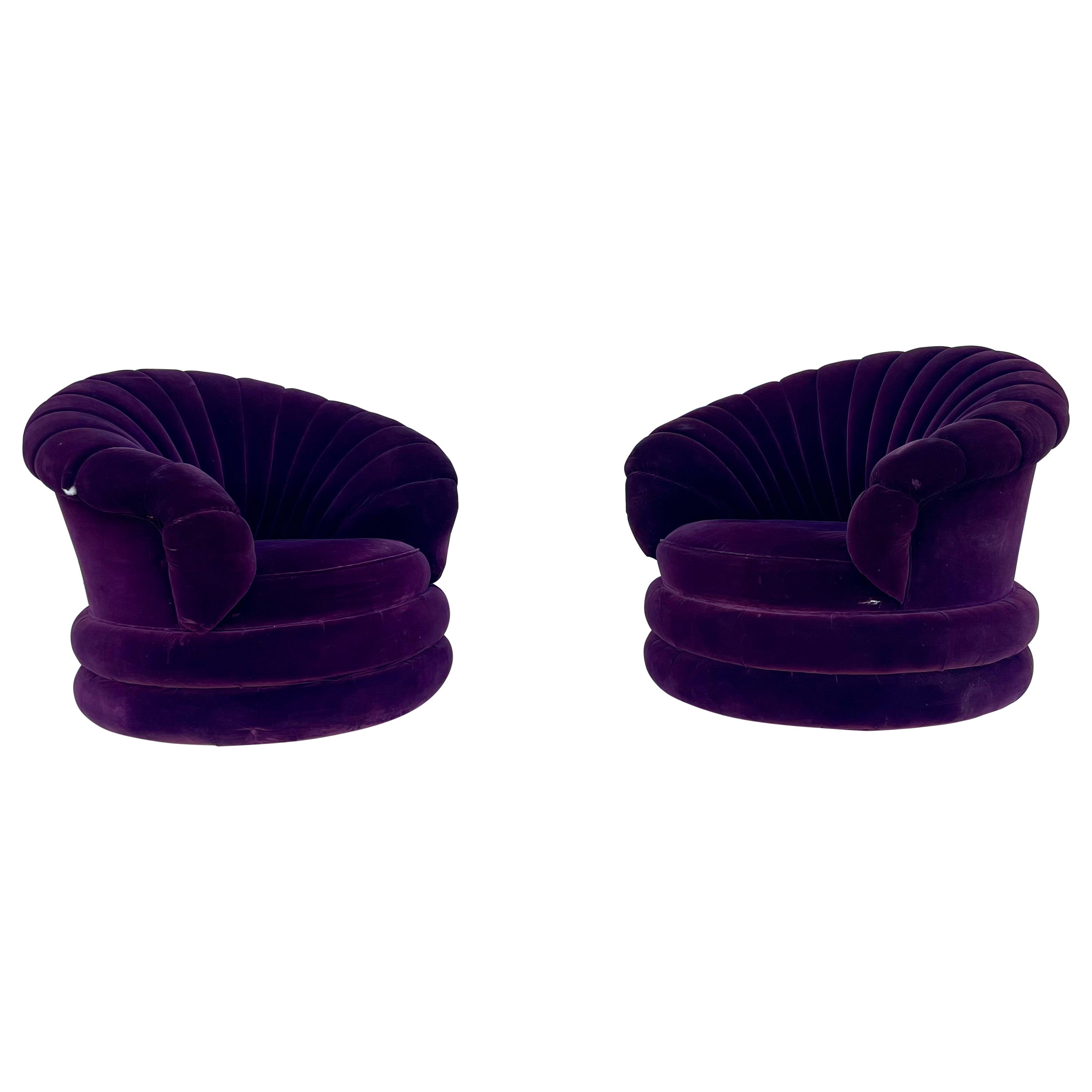 Hollywood Regency Clamshell Swivel Chairs For Sale
