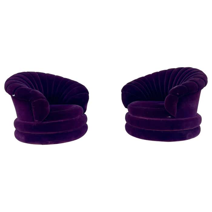 Hollywood Regency Clamshell Swivel Chairs For Sale at 1stDibs