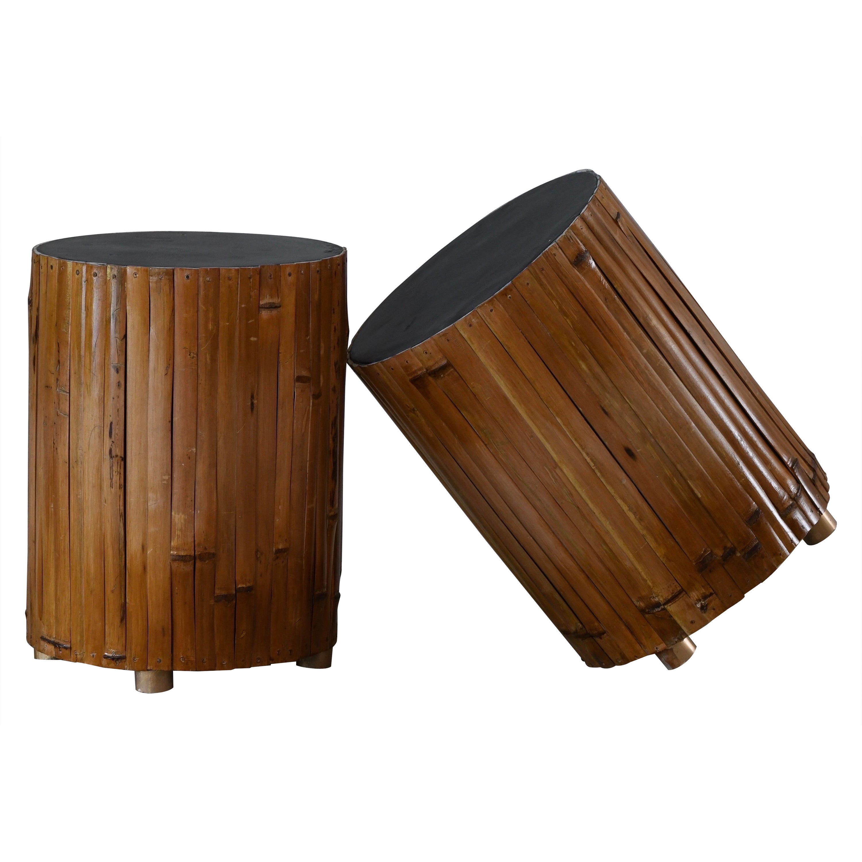 Pair of Bamboo Drum Side Table/ Stool