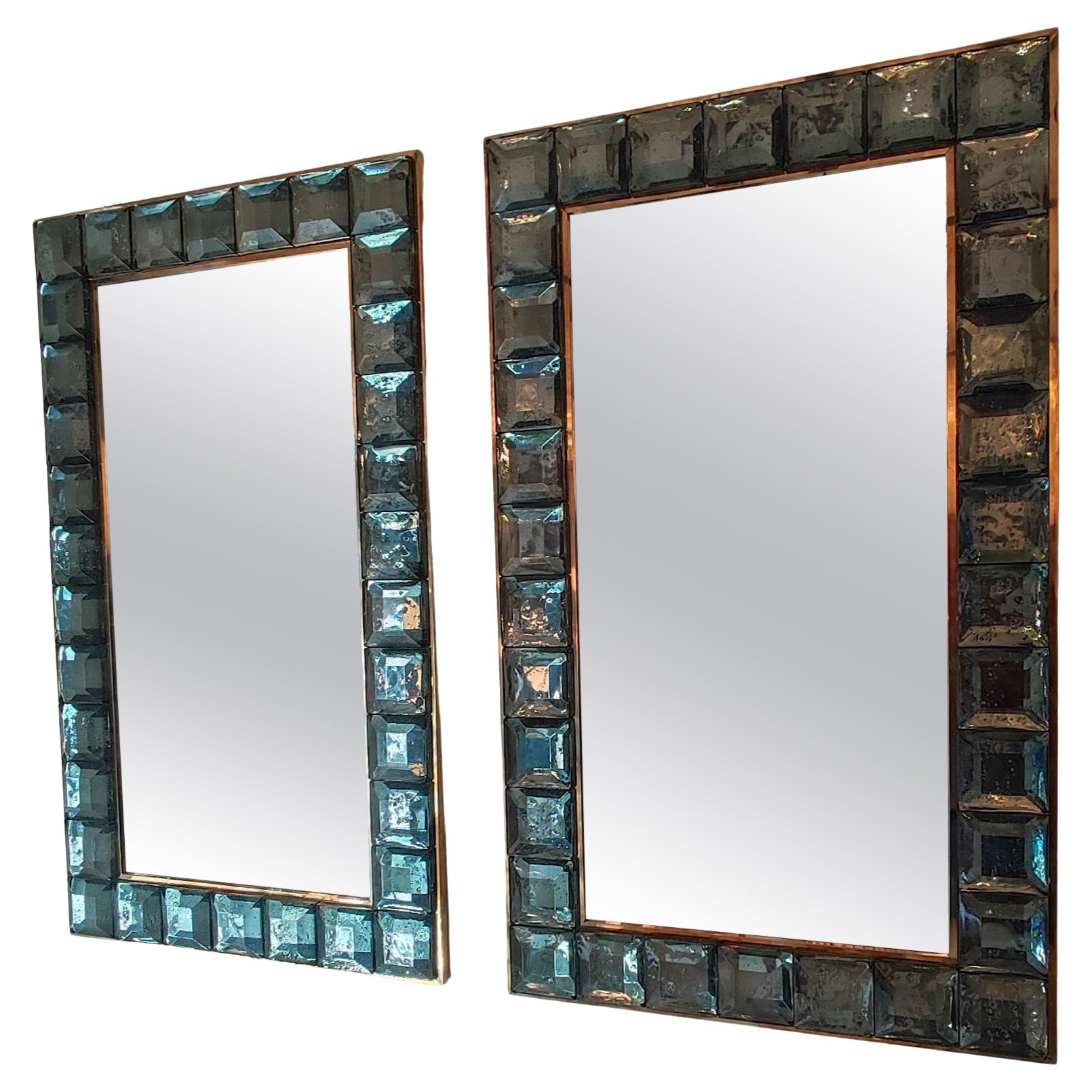 Mirrror in Celadon Green Murano Glass and Brass For Sale