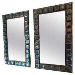 Mirrror in Celadon Green Murano Glass and Brass