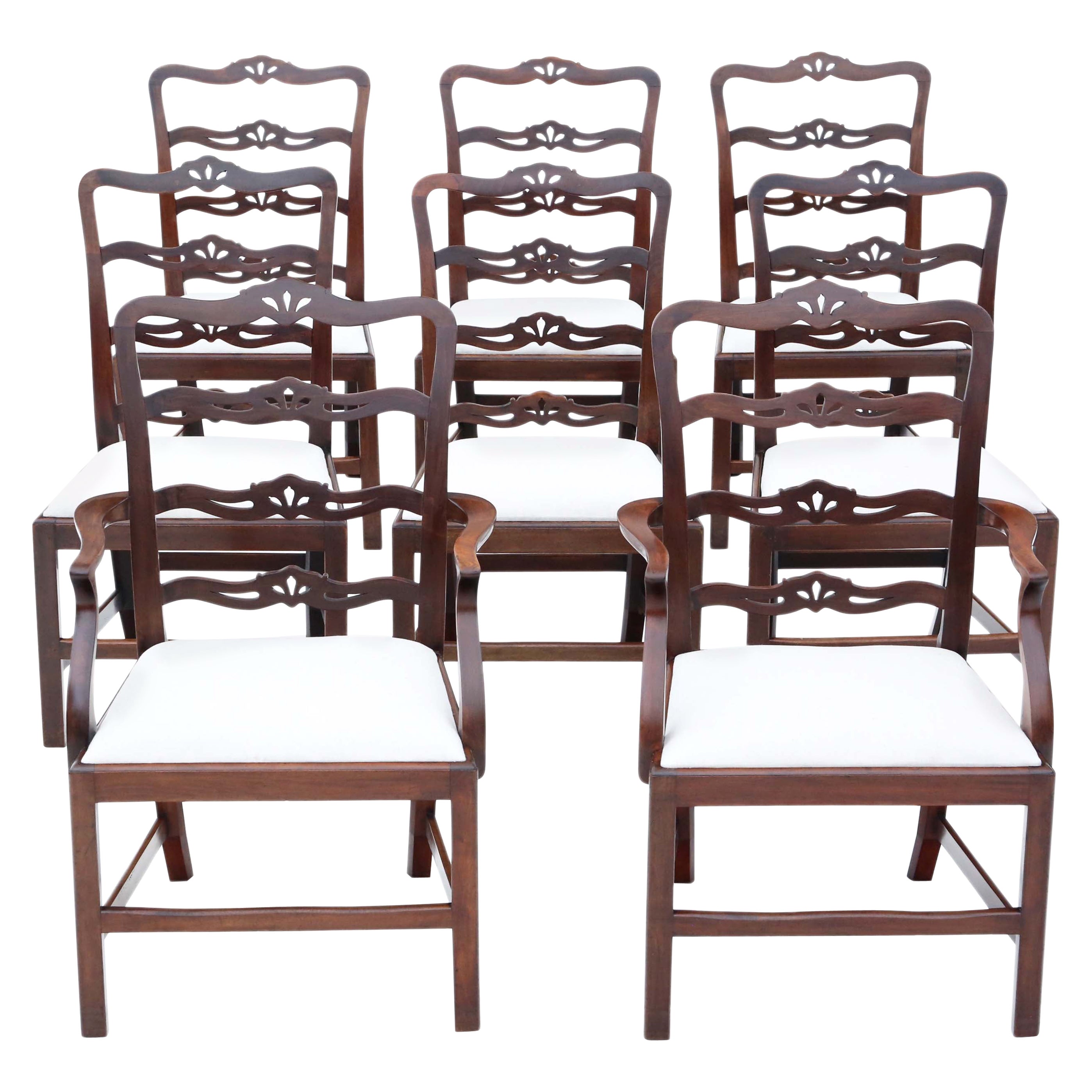 Antique Quality Set of 8 '6 + 2' Mahogany Dining Chairs 19th Century Ribbon Back