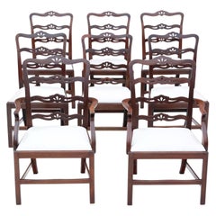 Antique Quality Set of 8 '6 + 2' Mahogany Dining Chairs 19th Century Ribbon Back