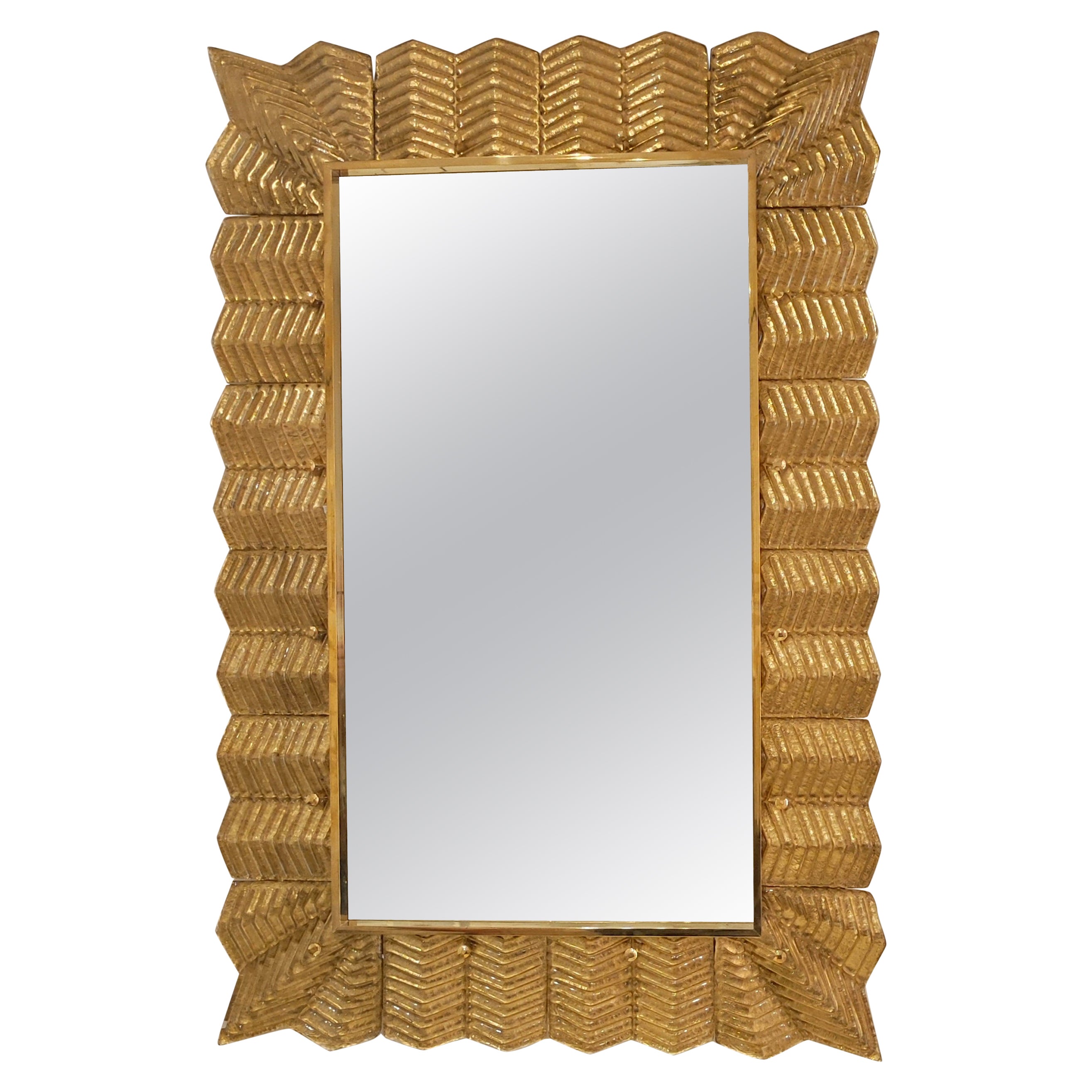 Gold Murano Glass and Brass Mirror For Sale