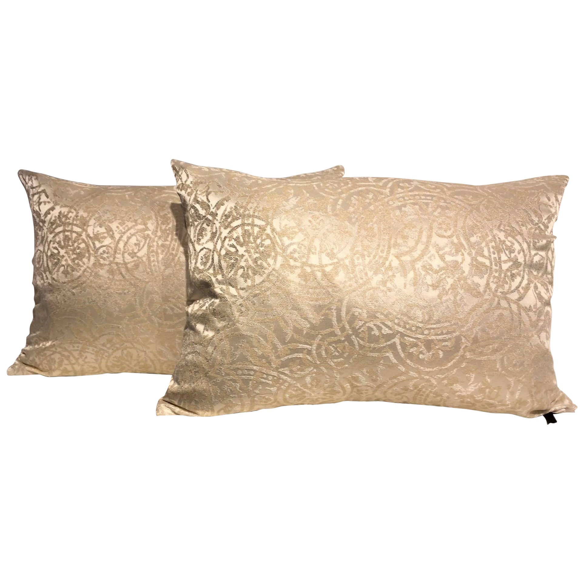 Silk Cushions Ornamental Pattern Colour Ivory and Light Gold For Sale