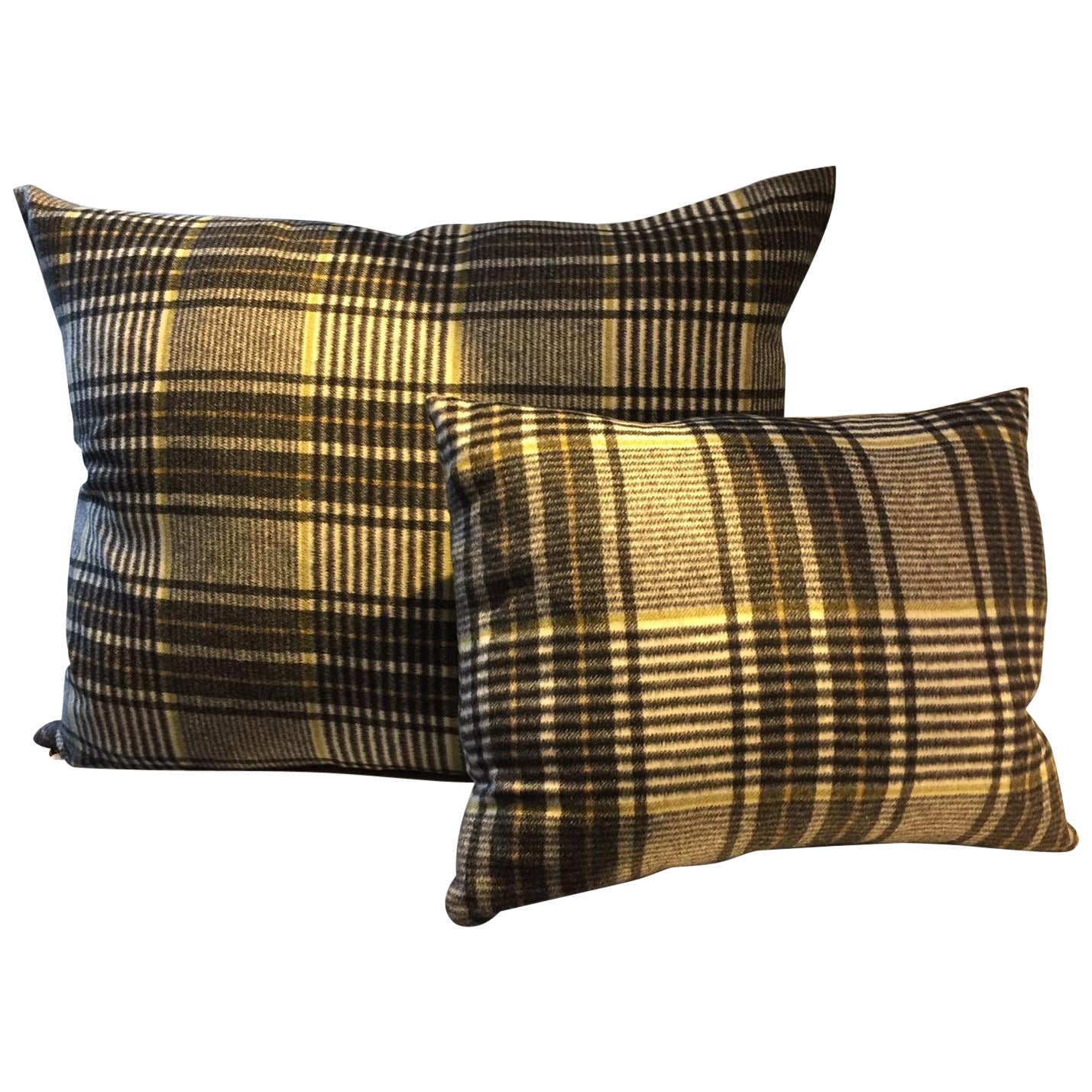 Barbera Cashmere Cushion Black, Ivory, Cinnamon, Lime Woven Check Pattern