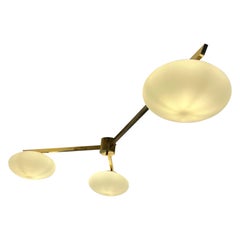 Large 3 Arm Brass and Glass Ceiling or Wall Pendant
