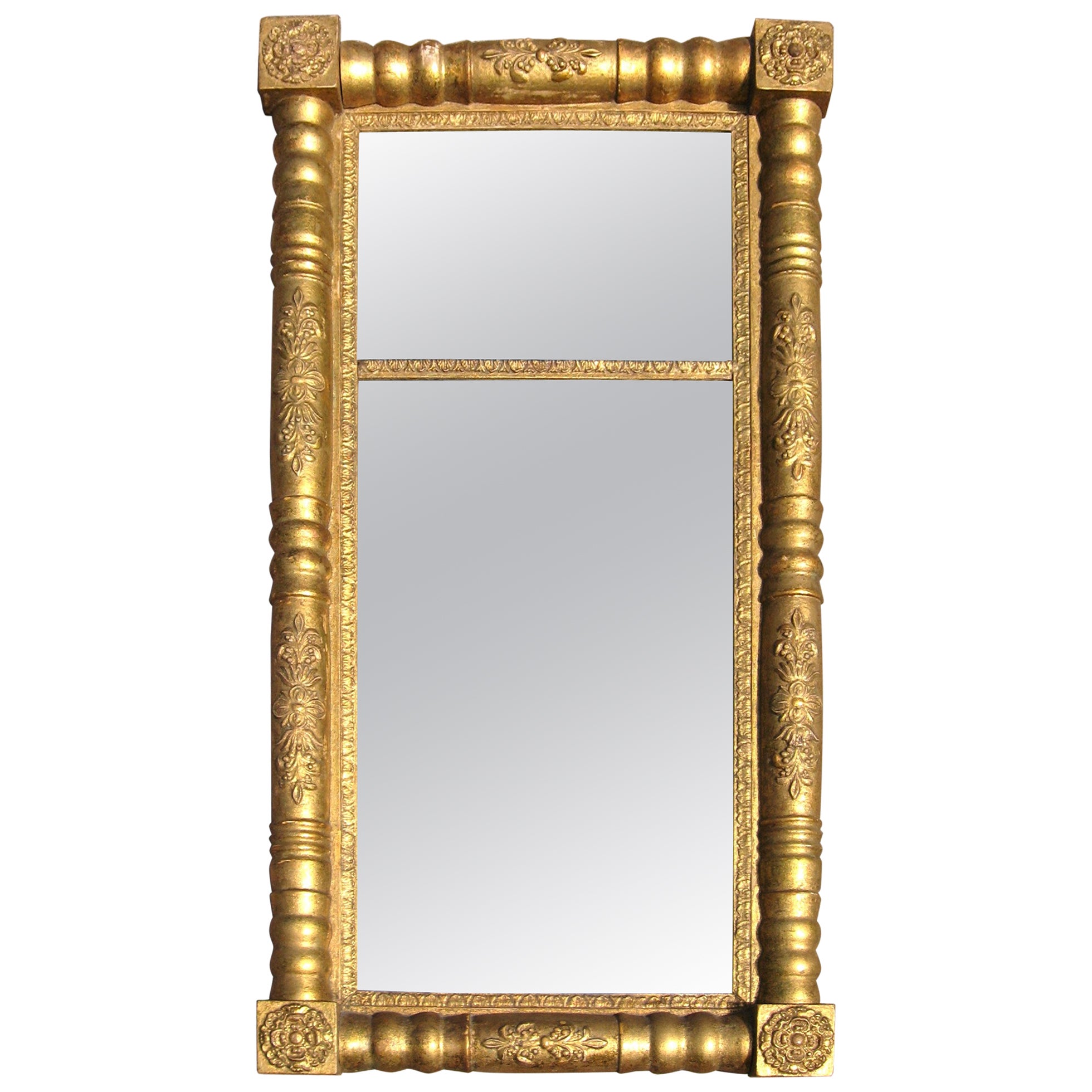 Neoclassical Gold Gilt Pier Mirror, 2 Section For Sale