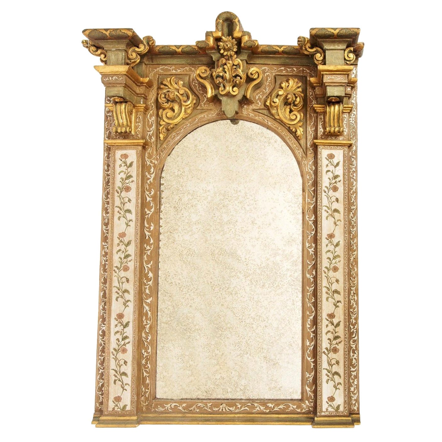 French Baroque Mirror Carved Wood 19th Century For Sale