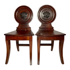 Pair of Antique English "Prince of Wales" Carved Hall Chairs, Circa 1840.