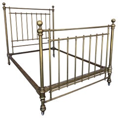 Antique Early 20th Spanish Full Double Bronze Bed with bars and wheels