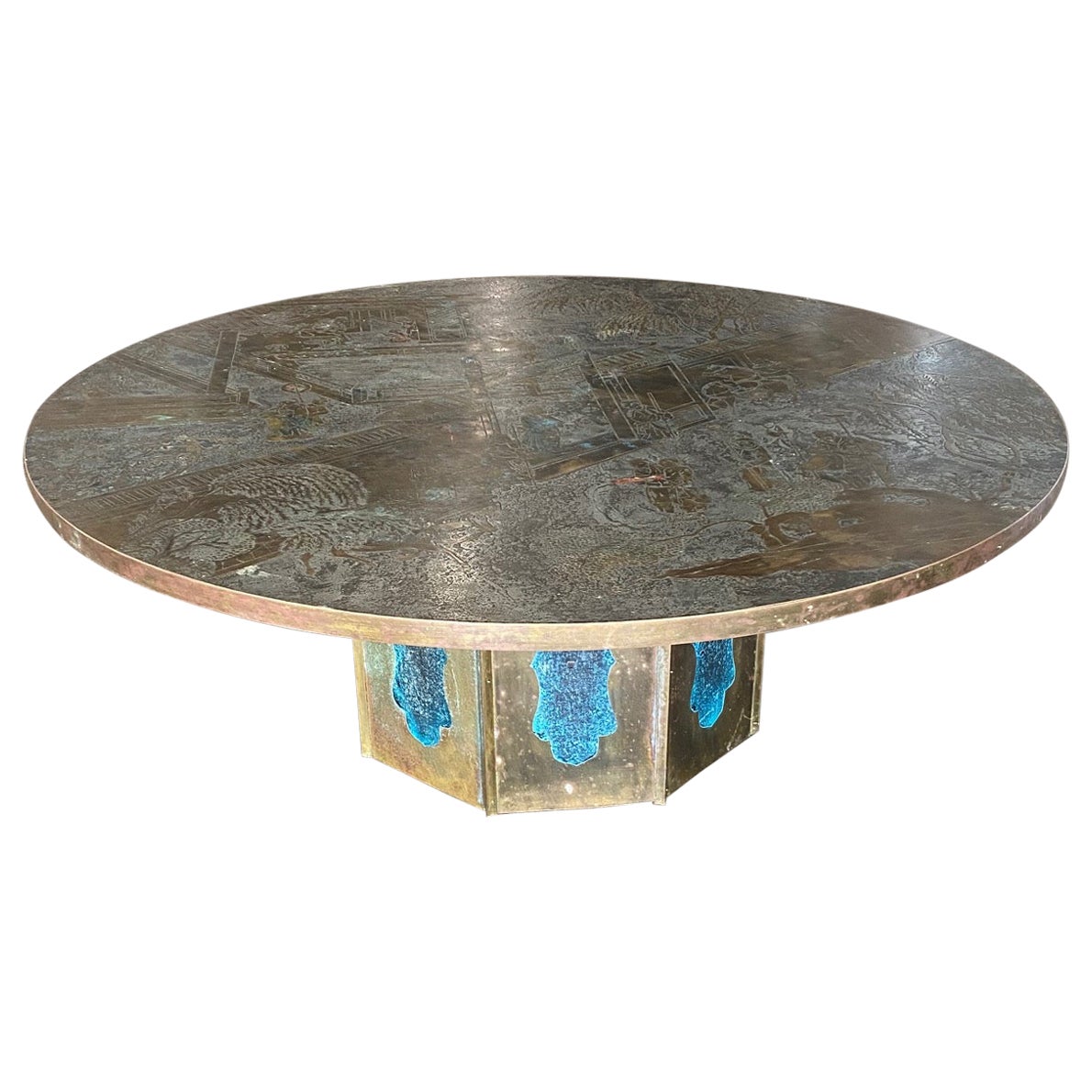 Patinated  Brass & Pewter "Chan"  Coffee Table by Philip and Kelvin Laverne For Sale